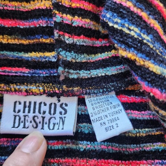 Chico's Design Women's Multicolor Striped Zip-Up Hooded Jacket Size 2 - Picture 10 of 11